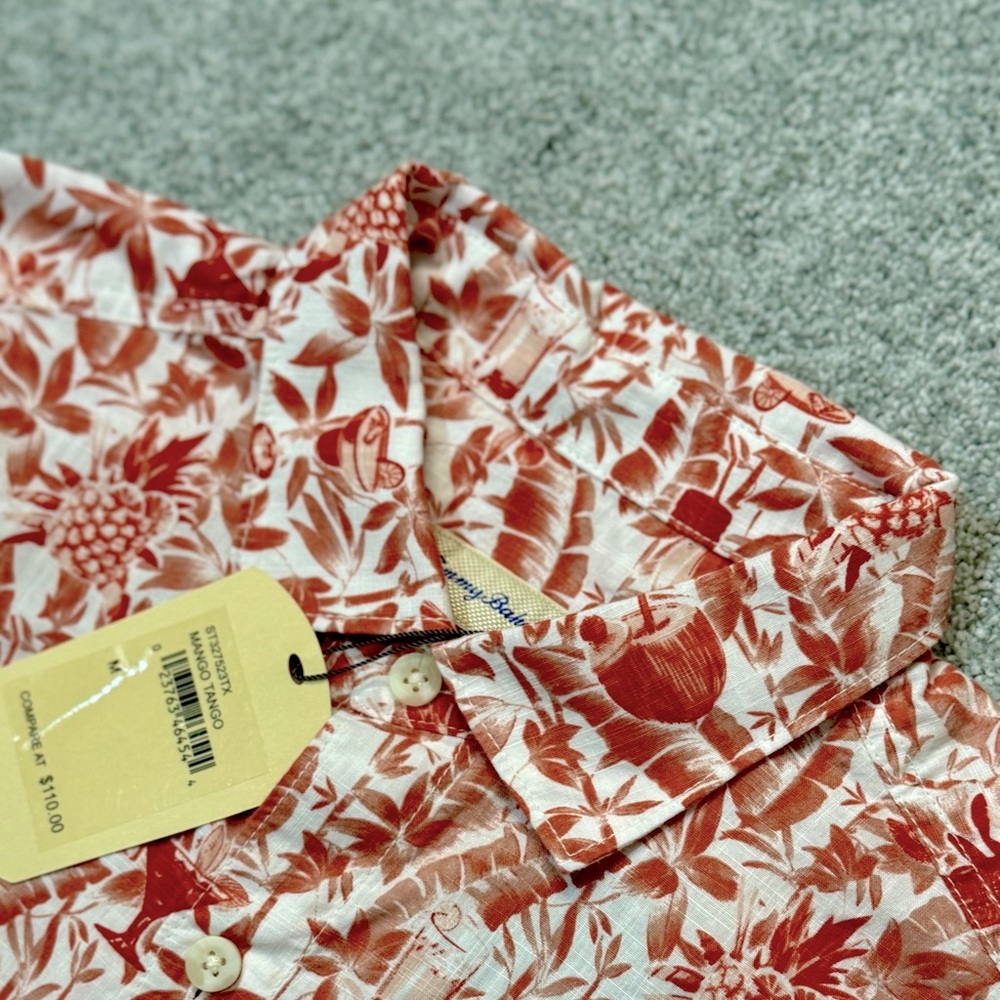 NWT Men’s Tommy Bahama Short Sleeve Hawaiian‎ Cotton Shirt Mango Tango
